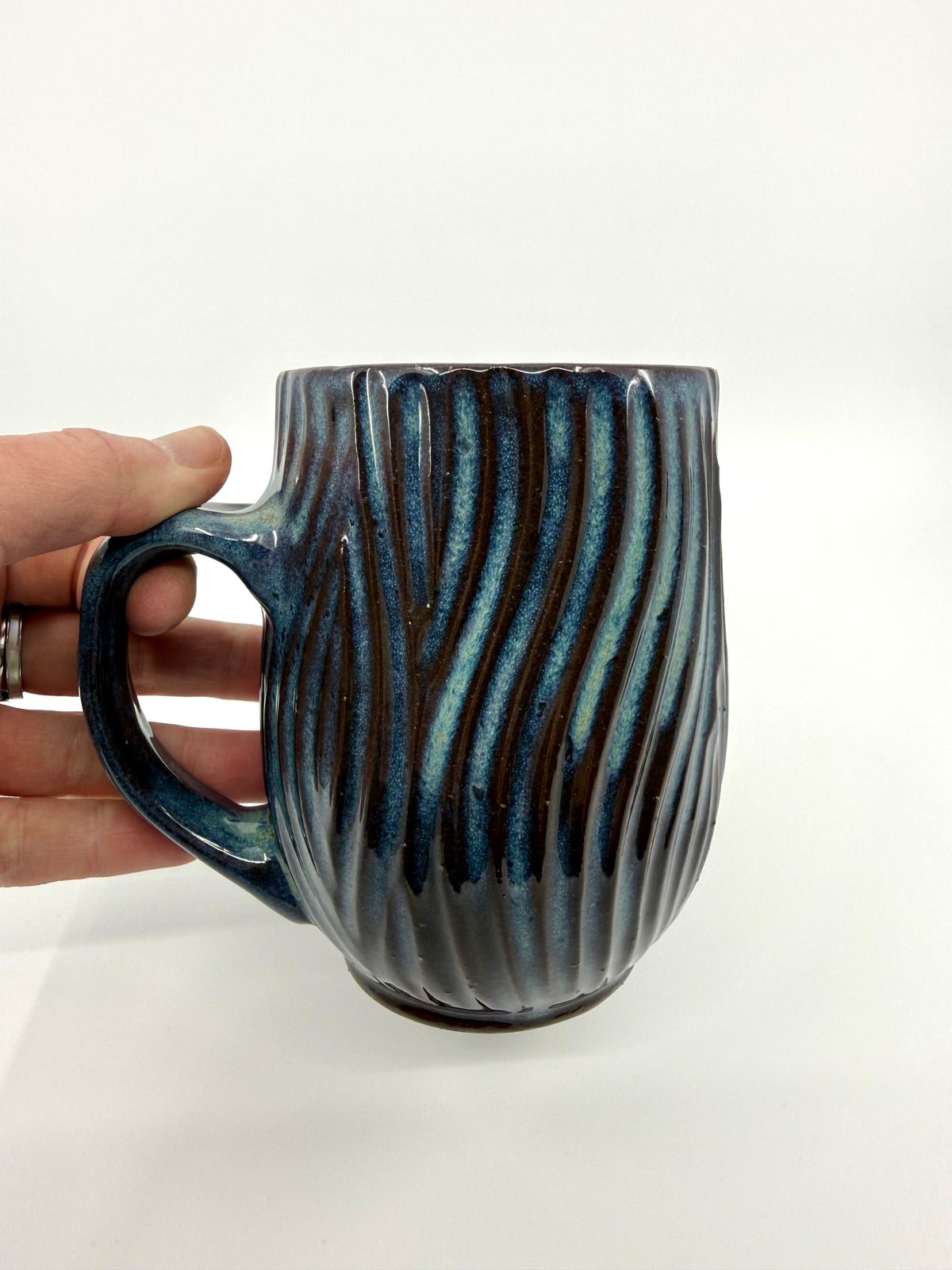Dark Blue Turquoise Carved Mug