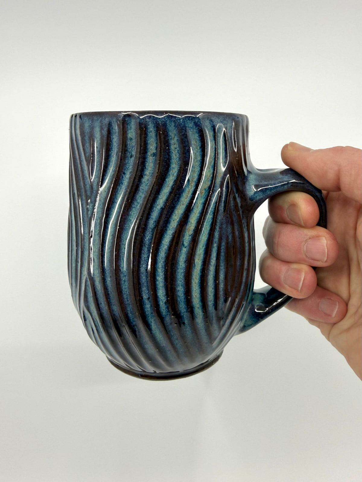 Dark Blue Turquoise Carved Mug