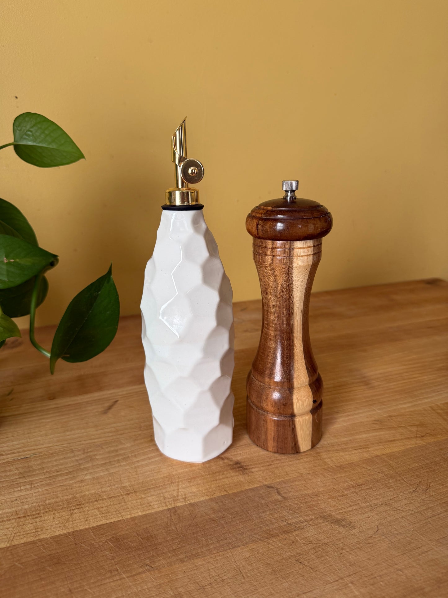 White Faceted Oil Bottle
