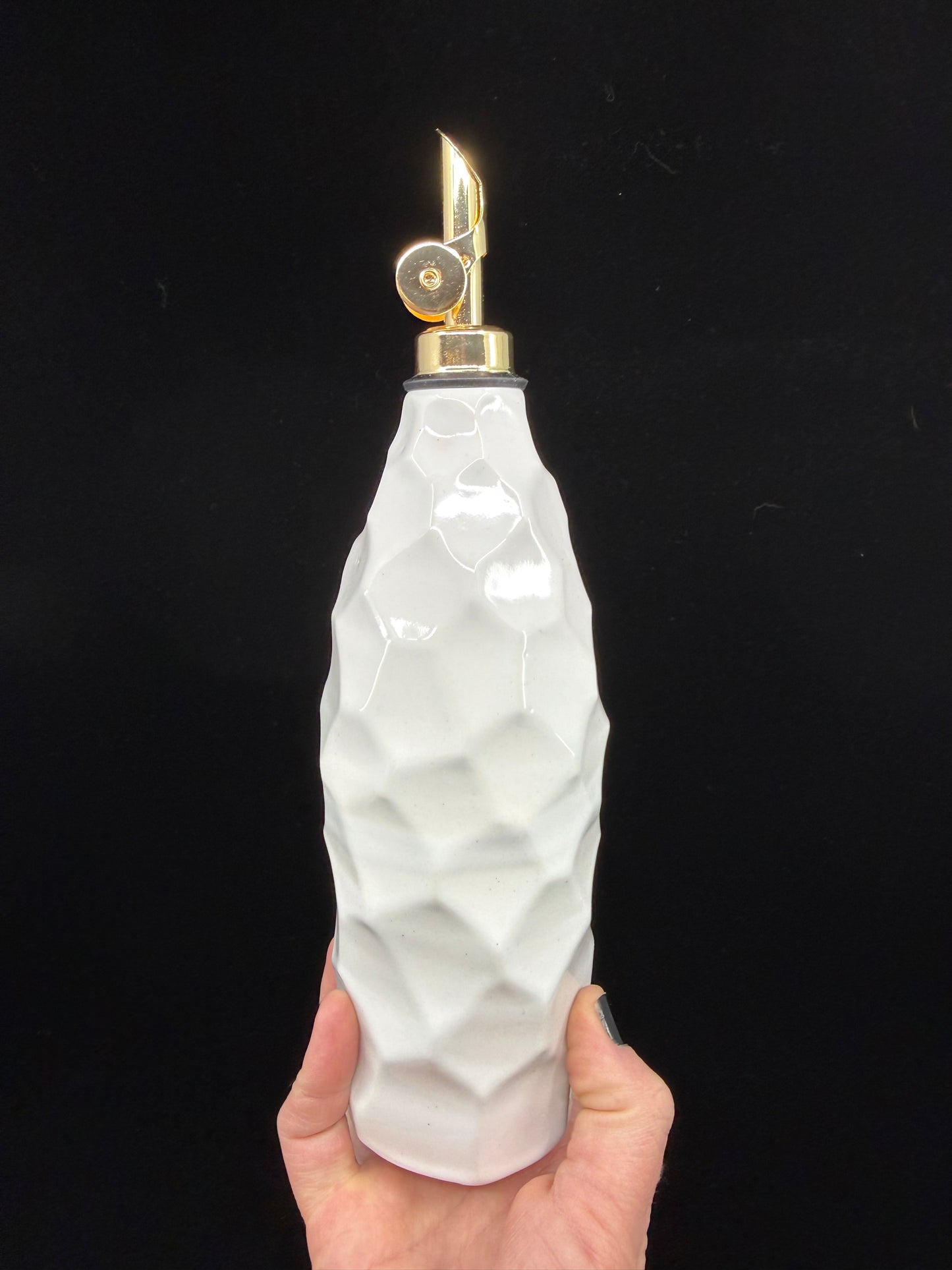 White Faceted Oil Bottle