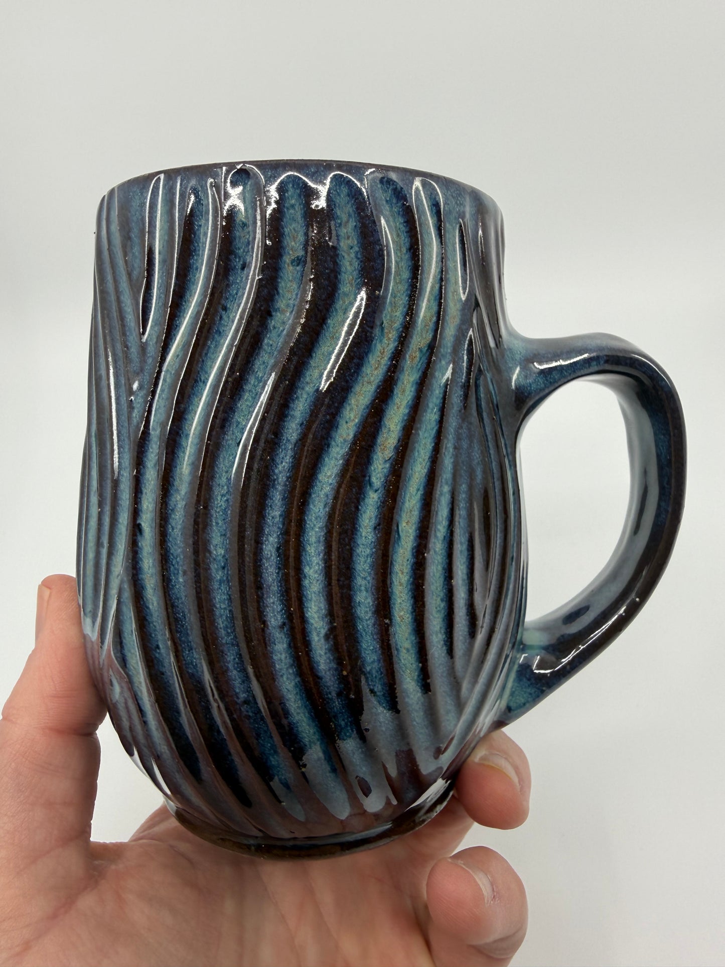 Dark Blue Turquoise Carved Mug