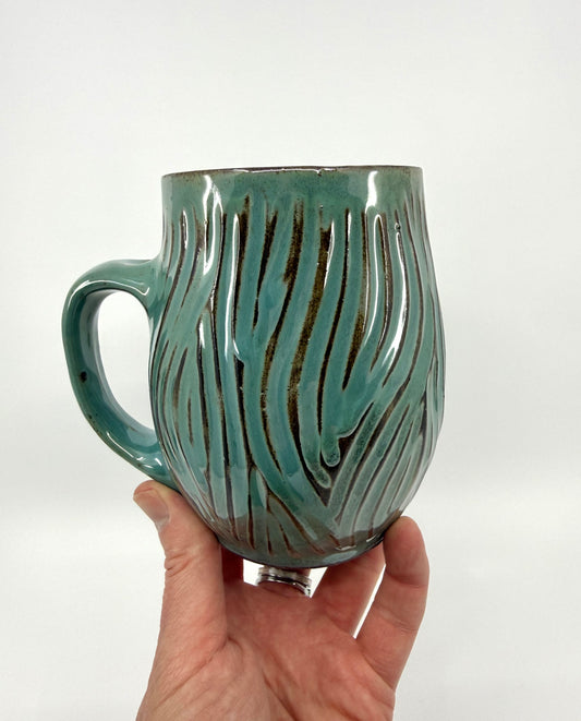 Turquoise/Chocolate Carved Mug