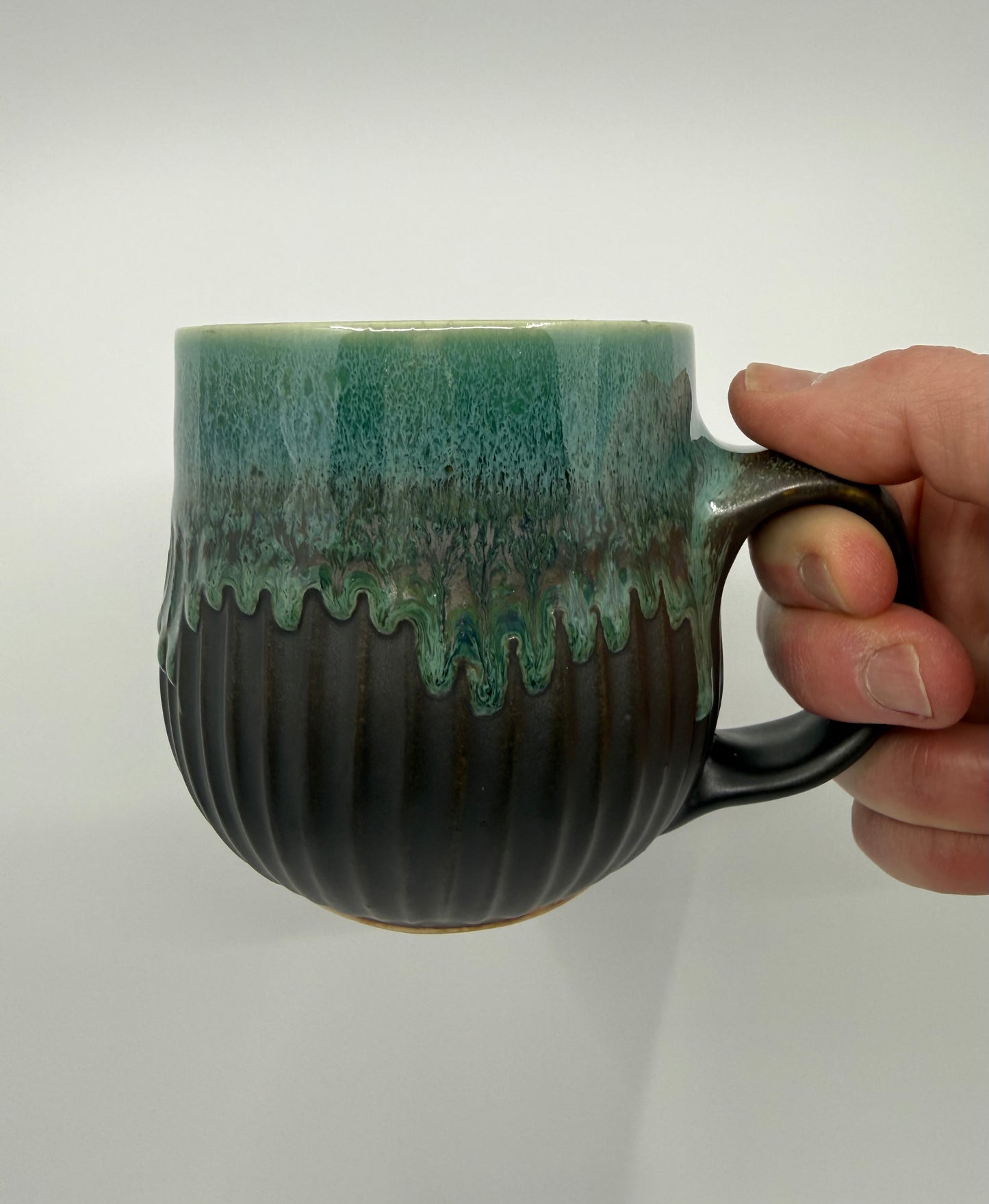 Carved Black Matte and Turquoise Mug
