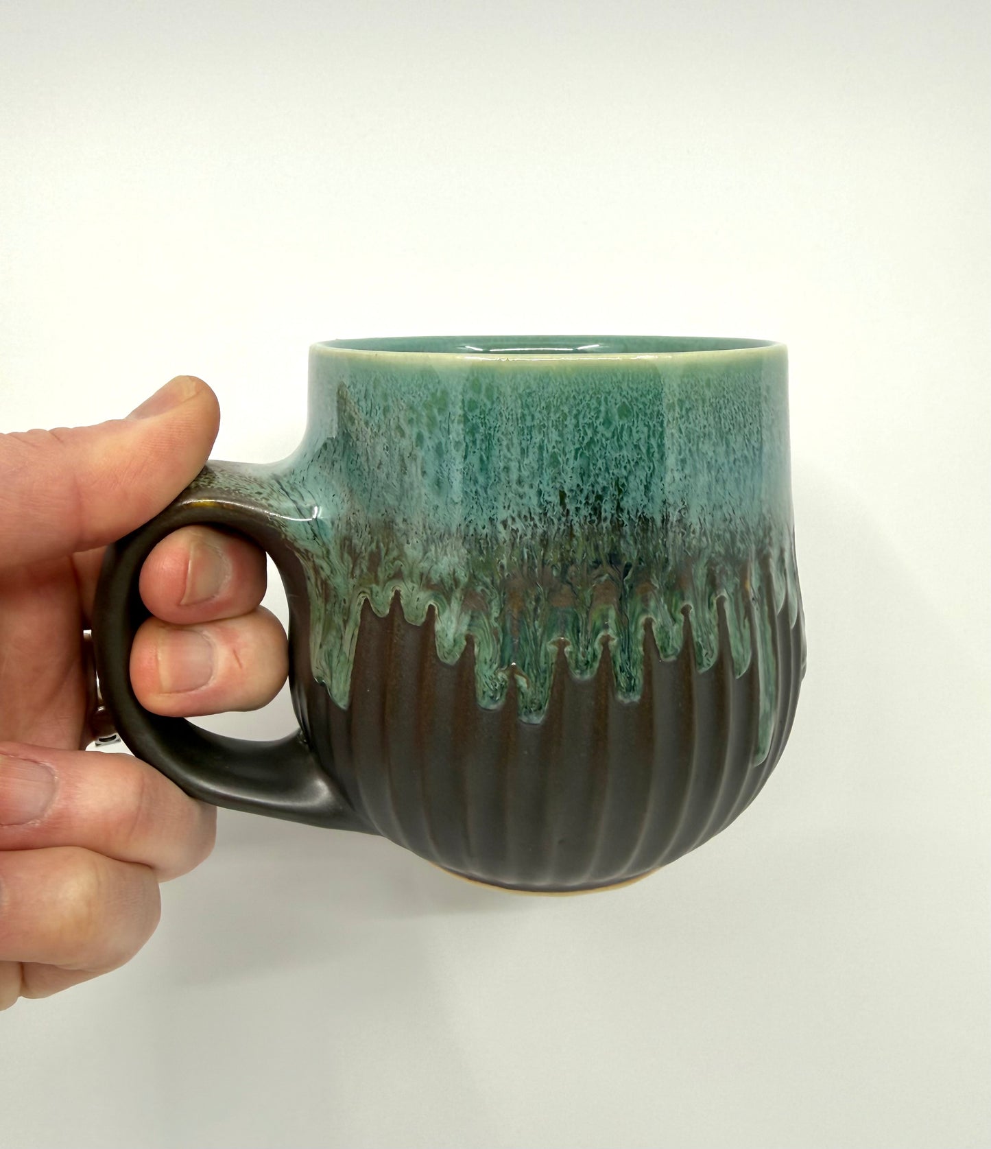 Carved Black Matte and Turquoise Mug