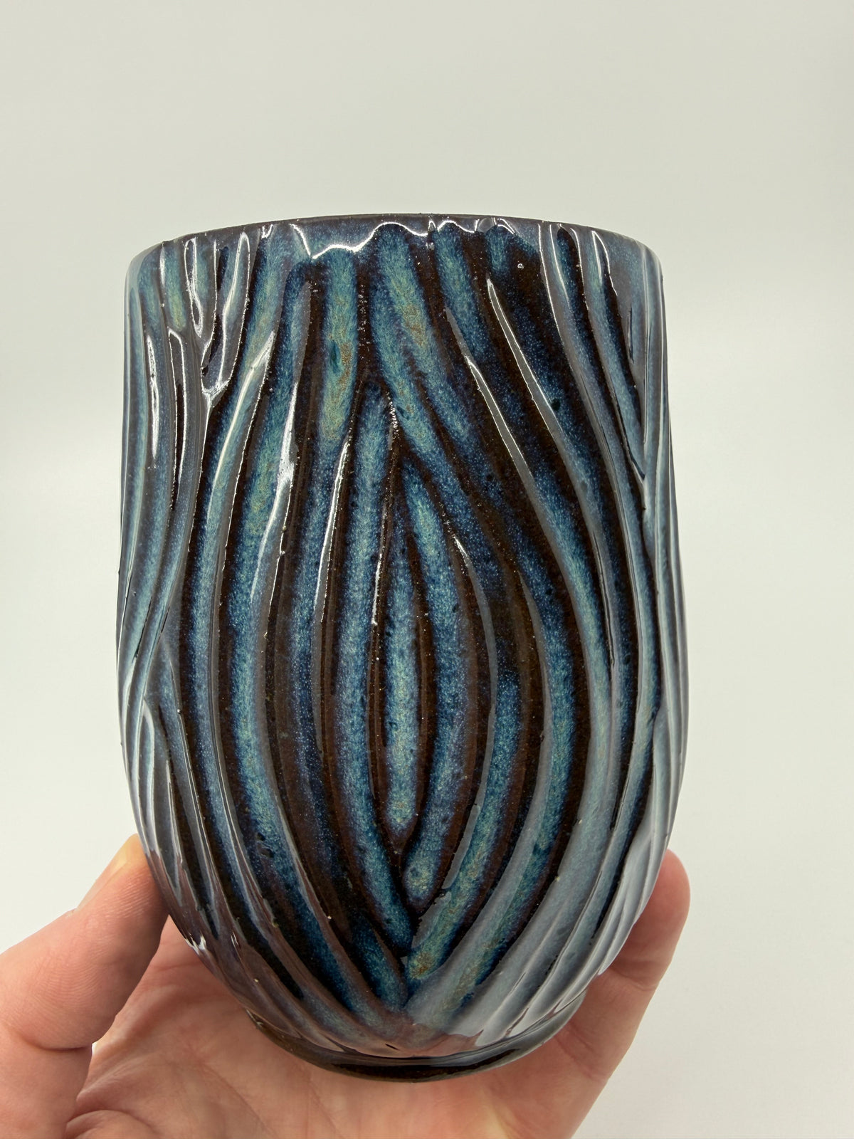 Dark Blue Turquoise Carved Mug