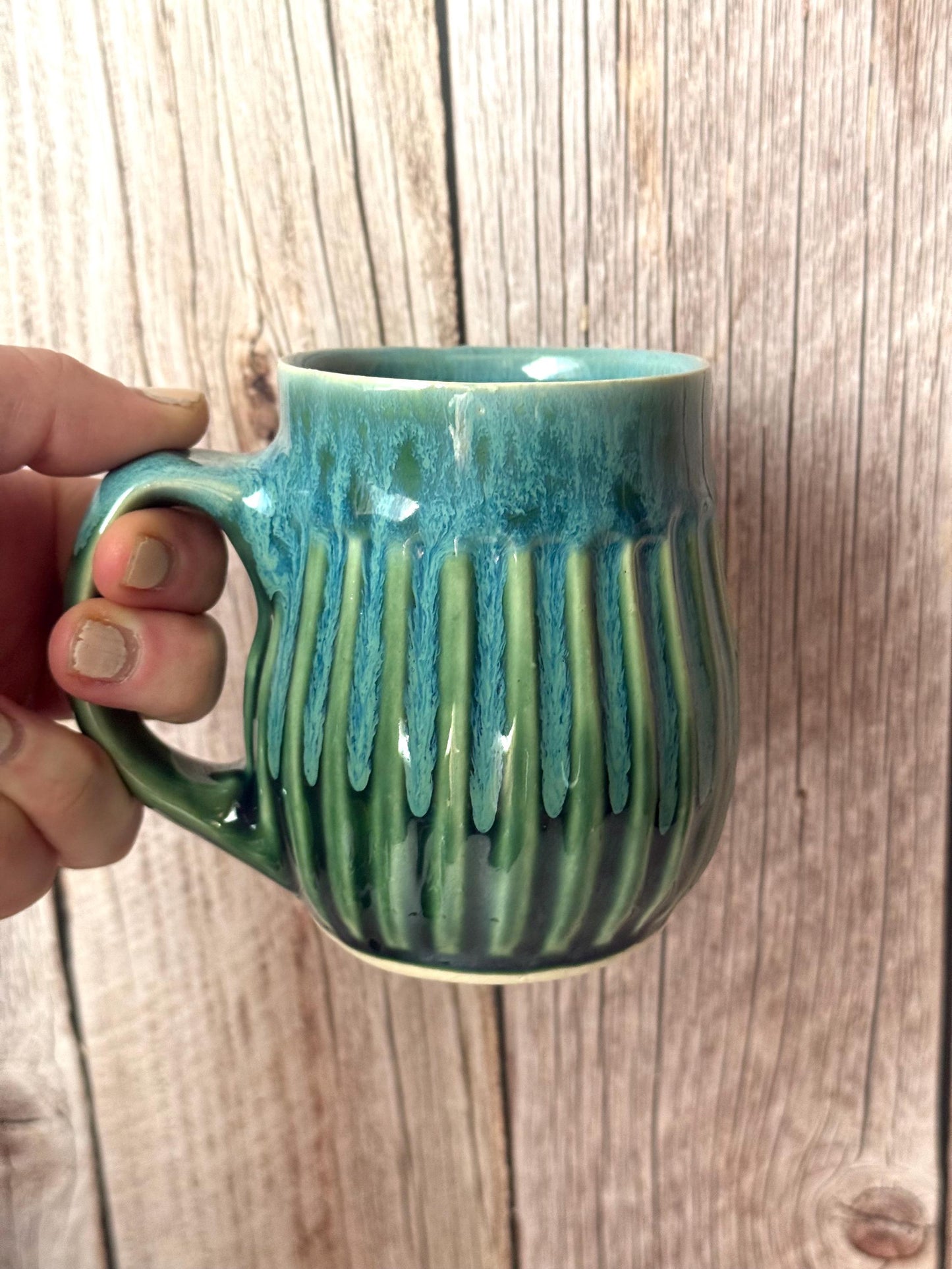 Carved Mug in Blue Green